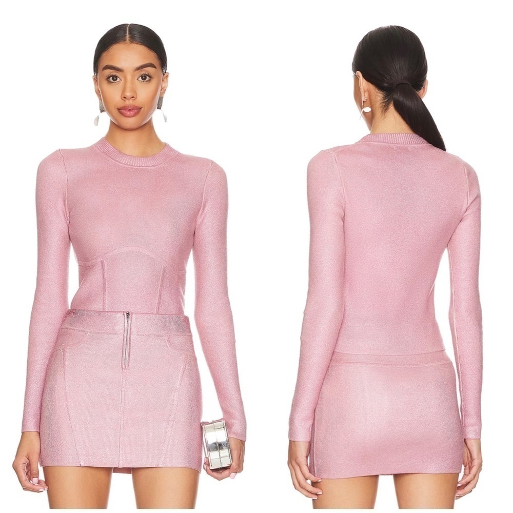 NBD Talya Metallic Coated Sweater in Pink Size M
